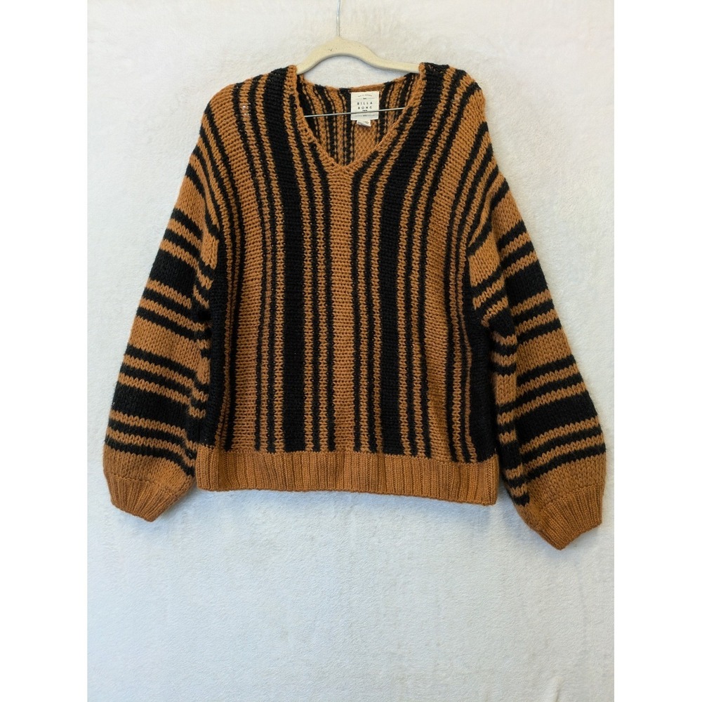 Billabong Women's Size S V-Neck Striped Chunky Knit Sweater Rust‎ and Black